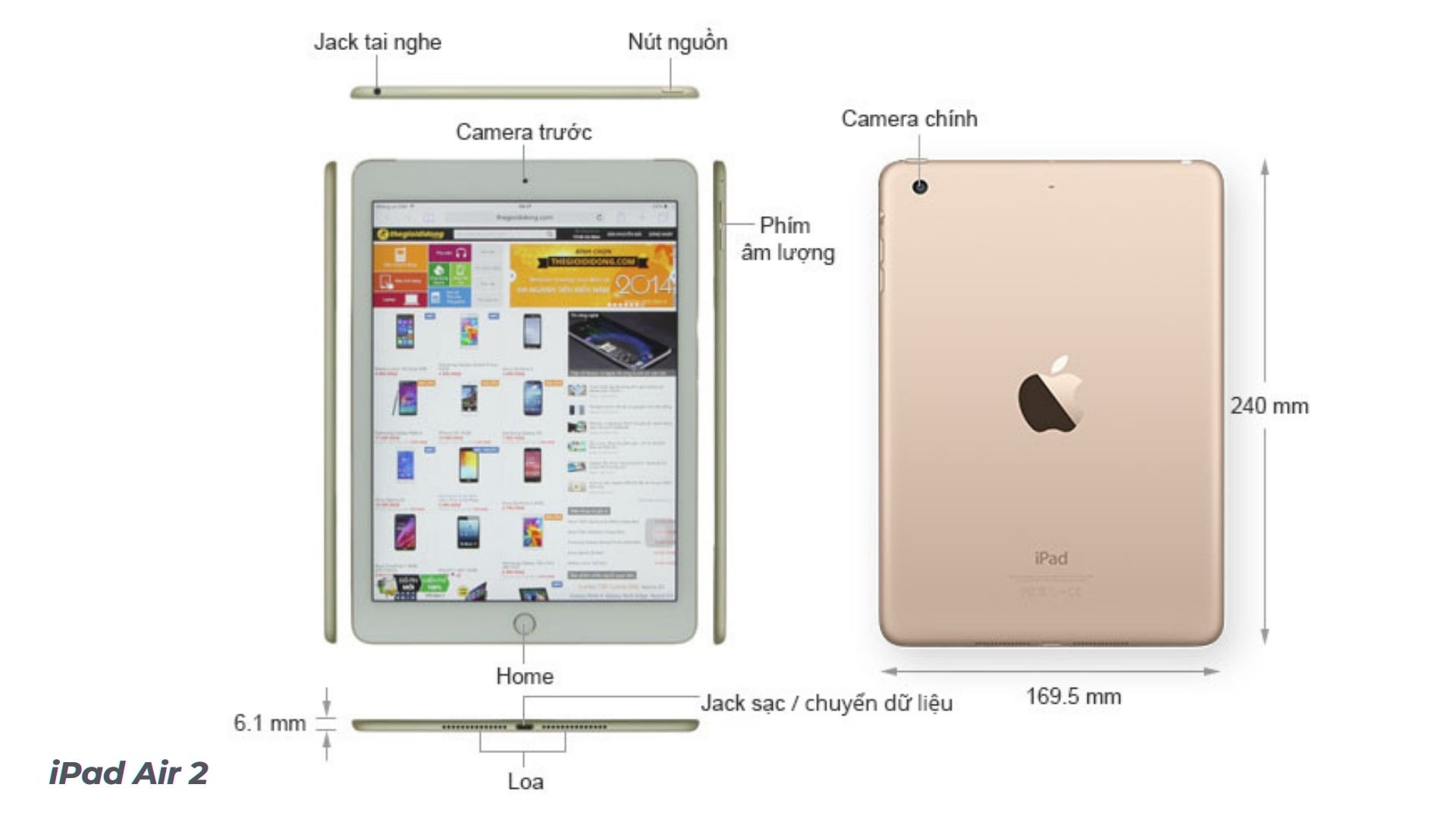 thiết kế của iPad air 2 cũ