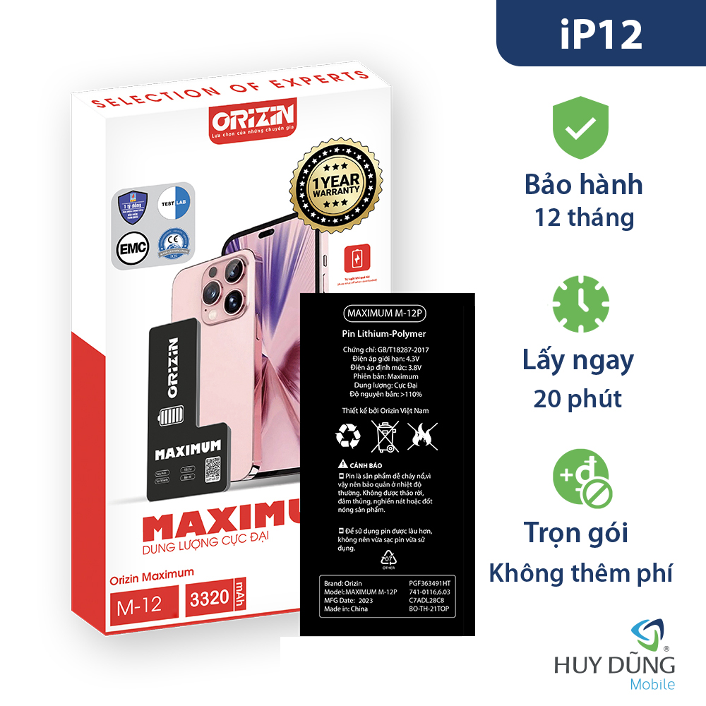 Pin Orizin iPhone 12 dung lượng siêu cao 3320mAh