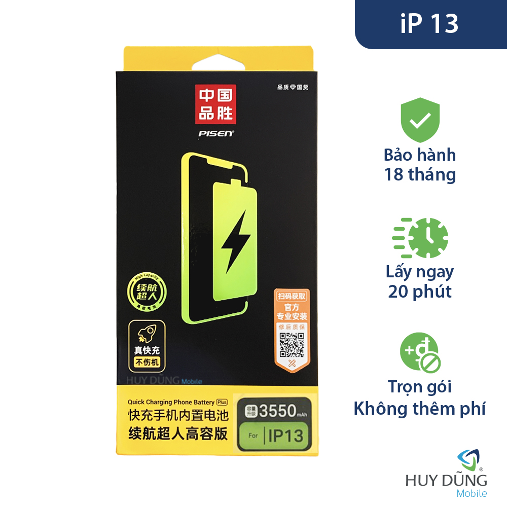 Pin Pisen iPhone 13 dung lượng cao 3550mAh